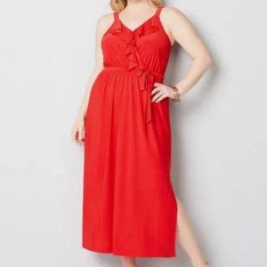 Avenue Red Ruffle Front Maxi Dress